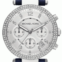Michael Kors Parker Silver Dial Blue Leather Dameur MK2293