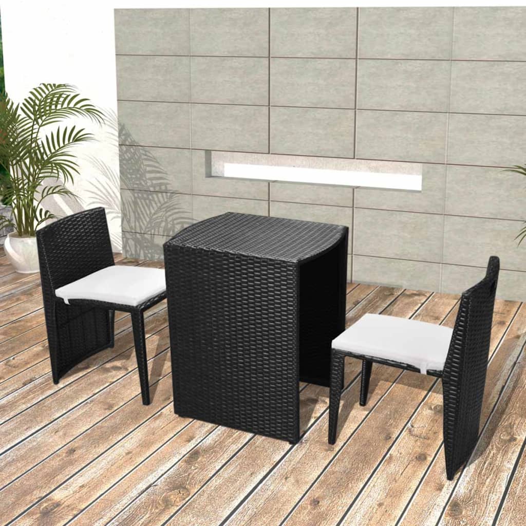 Bistrosæt 3 Dele Med Hynder Polyrattan - Sort