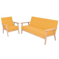 3-Personers Sofa I Stof – Gul / Lænestol   3-personers sofa