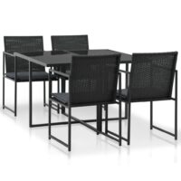 Udendørs Spisebordssæt 5 Dele Med Hynder Polyrattan – 4 / Sort