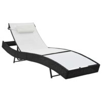 Liggestol Med Pude Polyrattan - Sort og hvid