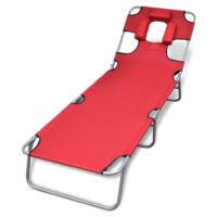 Foldbar Liggestol Med Nakkehynde Stål – Rød