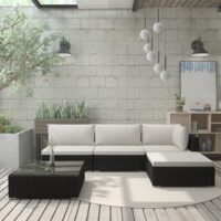 Haveloungesæt 5 Dele Med Hynder Polyrattan - Sort og cremefarvet
