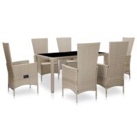 Udendørs Spisebordssæt 7 Dele Med Hynder Polyrattan – 6 / 150 cm bordlængde