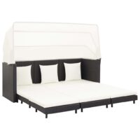 Udvidelig 3-Personers Sovesofa Med Tag Polyrattan – Sort