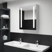 Badeværelsesskab Med Spejl + LED-Lys – hvid og sølvfarvet / 50 x 13 x 70 cm
