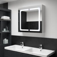 Badeværelsesskab Med Spejl + LED-Lys 80×12,2×68 Cm
