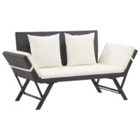 Havebænk Med Hynder 176 Cm Polyrattan - Sort og hvid