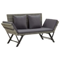 Havebænk Med Hynder 176 Cm Polyrattan – Grå