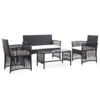 Haveloungesæt 4 Dele Med Hynde Polyrattan – Sort