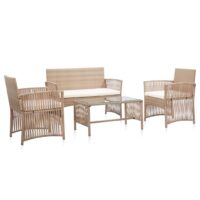 Haveloungesæt 4 Dele Med Hynde Polyrattan – Beige