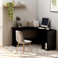 L-Formet Skrivebord 120x140x75 Cm Konstrueret Træ – Sort Højglans