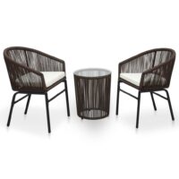 Bistrosæt 3 Dele Med Hynder PVC-Rattan – Brun