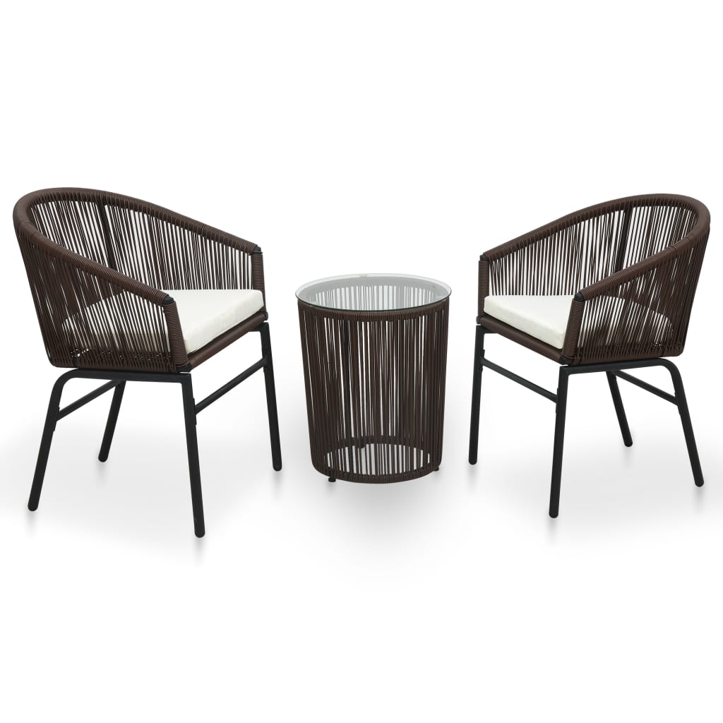 Bistrosæt 3 Dele Med Hynder PVC-Rattan - Brun