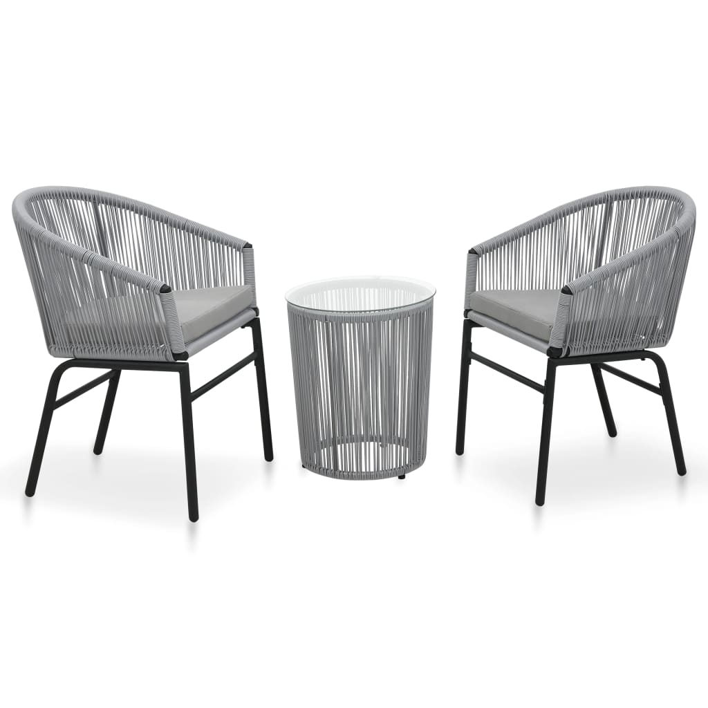 Bistrosæt 3 Dele Med Hynder PVC-Rattan - Grå