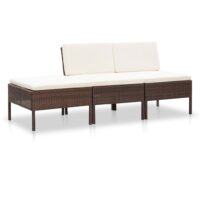 Haveloungesæt 3 Dele Med Hynder Polyrattan – Brun