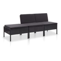 Haveloungesæt 3 Dele Med Hynder Polyrattan – Sort