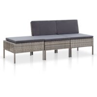 Haveloungesæt 3 Dele Med Hynder Polyrattan – Grå