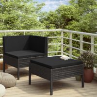 Loungesæt Til Haven 2 Dele Med Hynder Polyrattan - Sort