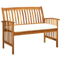 Havebænk Med Hynde Massivt Akacietræ – Creme / 119 cm