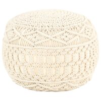 Håndlavet Macramépuf 45×30 Cm Bomuld – Hvid / Mønster 1