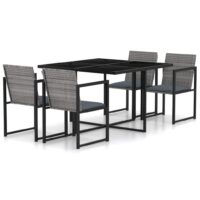 Udendørs Spisebordssæt 5 Dele Med Hynder Polyrattan - 4 / Grå