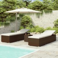 Liggestole 3 Dele Med Tebord Polyrattan – Brun
