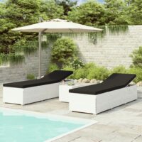 Liggestole 3 Dele Med Tebord Polyrattan – Hvid