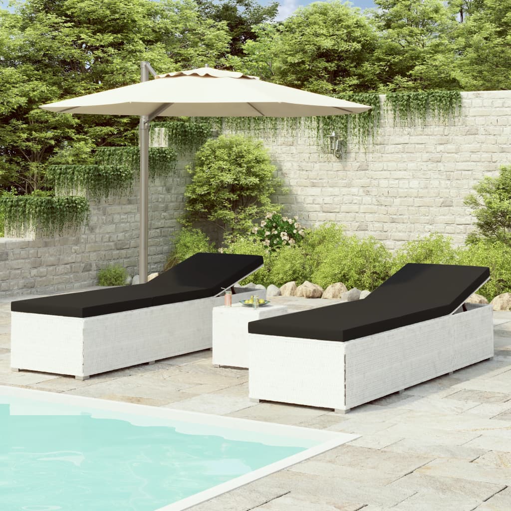 Liggestole 3 Dele Med Tebord Polyrattan - Hvid