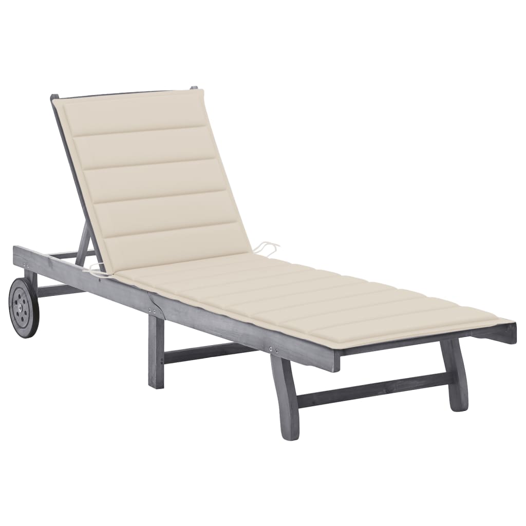 Liggestol Med Hynde Massivt Akacietræ - Beige / 200 x 63 x 85 cm