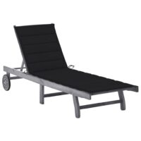 Liggestol Med Hynde Massivt Akacietræ – Sort / 200 x 63 x 85 cm