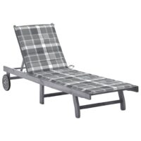 Liggestol Med Hynde Massivt Akacietræ – Gråternet / 200 x 63 x 85 cm