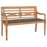 Batavia-Bænk Med Hynde Massivt Teaktræ – Gråbrun / 120 cm