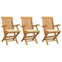 Havestole Med Hynder Massivt Teaktræ – 3 / Creme
