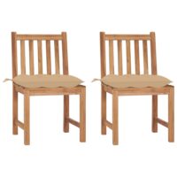 Havestole Med Hynder Massivt Teaktræ – 2 / Beige