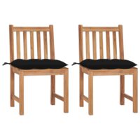 Havestole Med Hynder Massivt Teaktræ – 2 / Sort