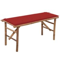 Foldbar Havebænk Med Hynde Bambus – Rød / 120 X 50 x 3 cm