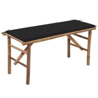 Foldbar Havebænk Med Hynde Bambus – Sort / 120 X 50 x 4 cm