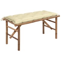Foldbar Havebænk Med Hynde Bambus – Creme / 120 X 50 x 7 cm