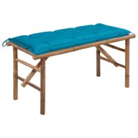 Foldbar Havebænk Med Hynde Bambus – Blå / 120 X 50 x 7 cm