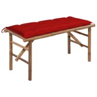 Foldbar Havebænk Med Hynde Bambus – Rød / 120 X 50 x 7 cm