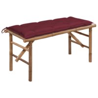 Foldbar Havebænk Med Hynde Bambus - Vinrød / 120 X 50 x 7 cm
