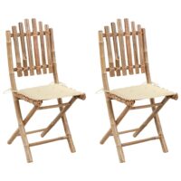 Foldbare Havestole 2 Stk. Med Hynder Bambus – Creme / 40 X 40 x 4 cm