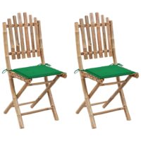 Foldbare Havestole 2 Stk. Med Hynder Bambus – Grøn / 40 X 40 x 4 cm