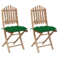 Foldbare Havestole 2 Stk. Med Hynder Bambus – Grøn / 40 X 40 x 7 cm