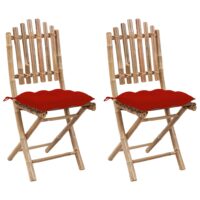 Foldbare Havestole 2 Stk. Med Hynder Bambus – Rød / 40 X 40 x 7 cm