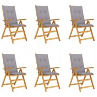 Lænestole Til Haven Med Hynder Massivt Akacietræ Grå – 6 / 120 x 50 x 7 cm