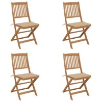 Foldbare Havestole Med Hynder Massivt Akacietræ – 4 / Beige