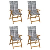 Foldbare Havestole Med Hynder Massivt Akacietræ Gråternet – 4 / 120 x 50 x 3 cm