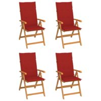 Havestole Med Hynder Massivt Teaktræ – 4 / Rød